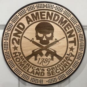 2nd Amendment Cribbage Board | 3-Track, 120-Point Round Game with Pegs & Cards