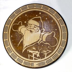 Smiling Santa Cribbage Board | 3-Track, 120-Point Round Game with Pegs & Cards