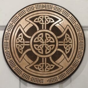 Celtic Cross Cribbage Board | 3-Track, 120-Point Round Game with Pegs & Cards