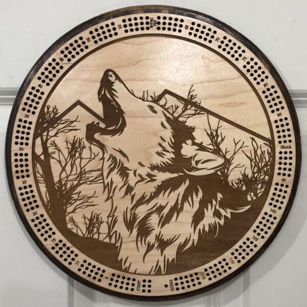 Mountain Wolf Cribbage Board | 3-Track, 120-Point Round Game with Pegs & Cards