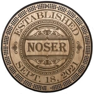 Custom Last Name Established Cribbage Board | 3-Track, 120-Point Round Game with Pegs & Cards