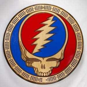 Grateful Dead Stealie Cribbage Board | 3-Track, 120-Point Round Game with Pegs & Cards