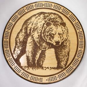 Bear Wildlife Art Cribbage Board | 3-Track, 120-Point Round Game with Pegs & Cards