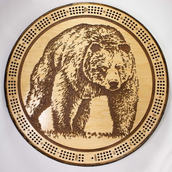 Bear Wildlife Art Cribbage Board | 3-Track, 120-Point Round Game with Pegs & Cards