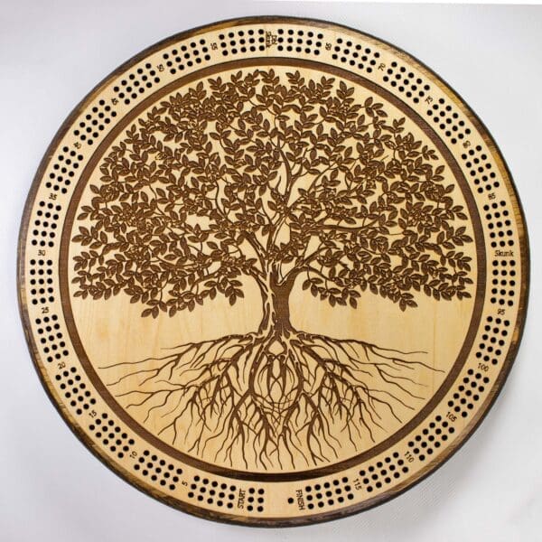 Tree Of Life Cribbage Board | 3-Track, 120-Point Round Game with Pegs & Cards