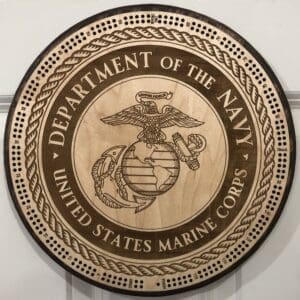 US Marine Corps Cribbage Board | 3-Track, 120-Point Round Game with Pegs & Cards