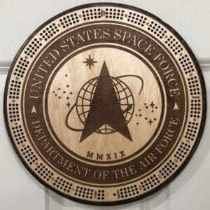 U.S. Space Force Cribbage Board | 3-Track, 120-Point Round Game with Pegs & Cards