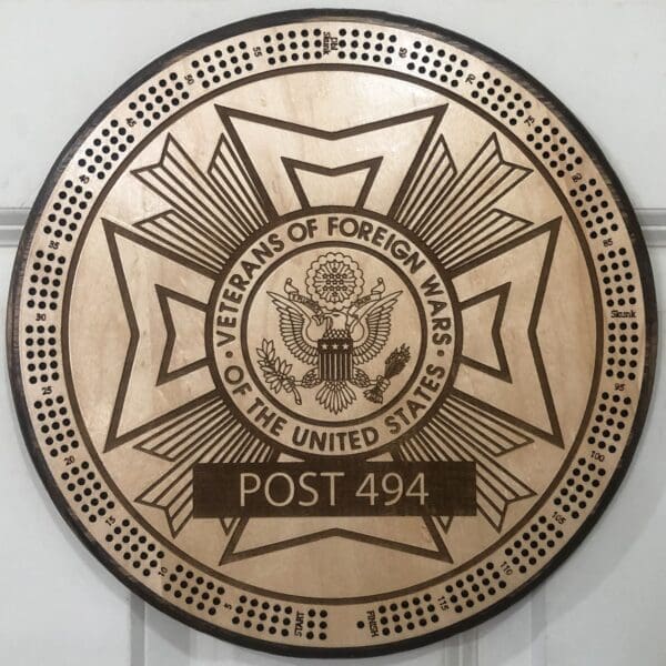 VFW Custom Post# Cribbage Board | 3-Track, 120-Point Round Game with Pegs & Cards