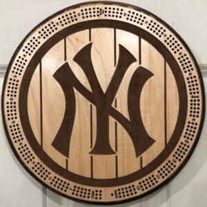 New York Yankees Cribbage Board | 3-Track, 120-Point Round Game with Pegs & Cards