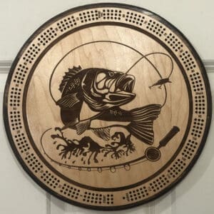 Sport Fishing, Bass Fish Cribbage Board | 3-Track, 120-Point Round Game with Pegs & Cards