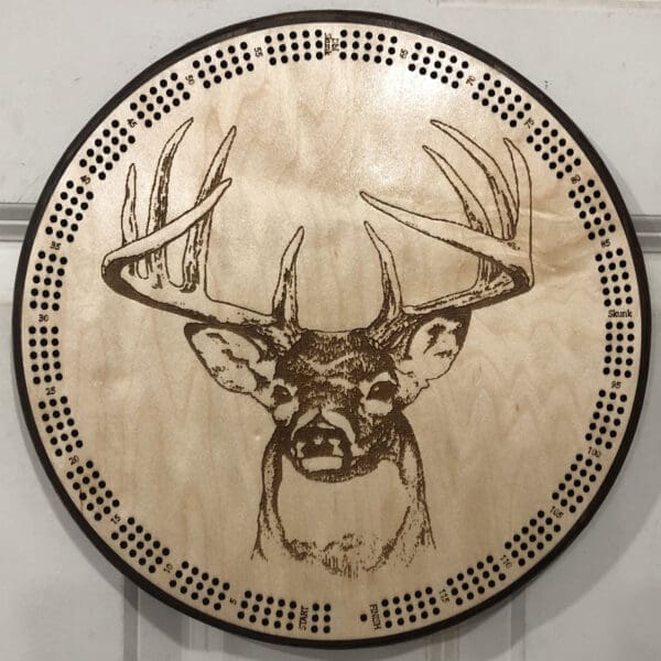 10 Point Trophy Buck Cribbage Board | 3-Track, 120-Point Round Game with Pegs & Cards
