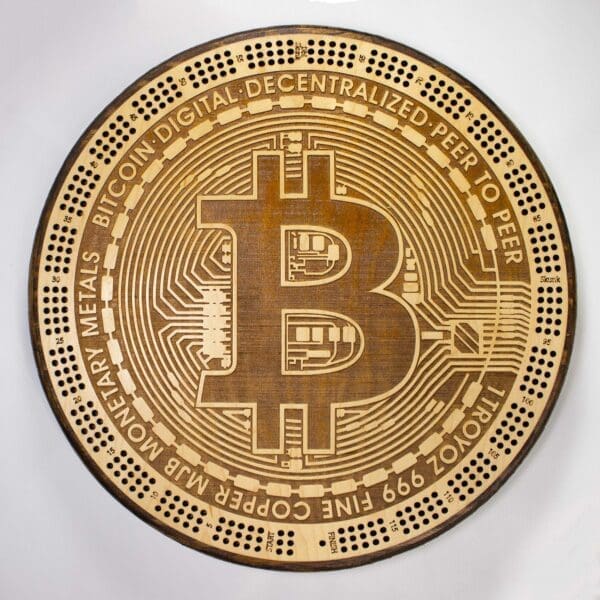 Bitcoin Crypto Cribbage Board | 3-Track, 120-Point Round Game with Pegs & Cards