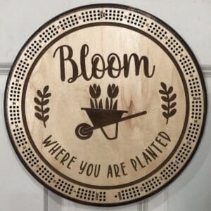 "Bloom Where you are Planted" Cribbage Board | 3-Track, 120-Point Round Game with Pegs & Cards