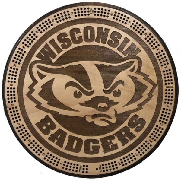 Bucky Badger Head Cribbage Board | 3-Track, 120-Point Round Game with Pegs & Cards