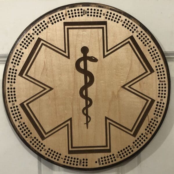 Caduceus Snake, First Responder, Medical Cribbage Board | 3-Track, 120-Point Round Game with Pegs & Cards