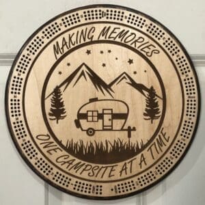 Making Memories One Campsite at a Time Cribbage Board | 3-Track, 120-Point Round Game with Pegs & Cards
