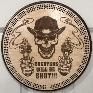 Cheaters Will Be Shot Cribbage Board | 3-Track, 120-Point Round Game with Pegs & Cards