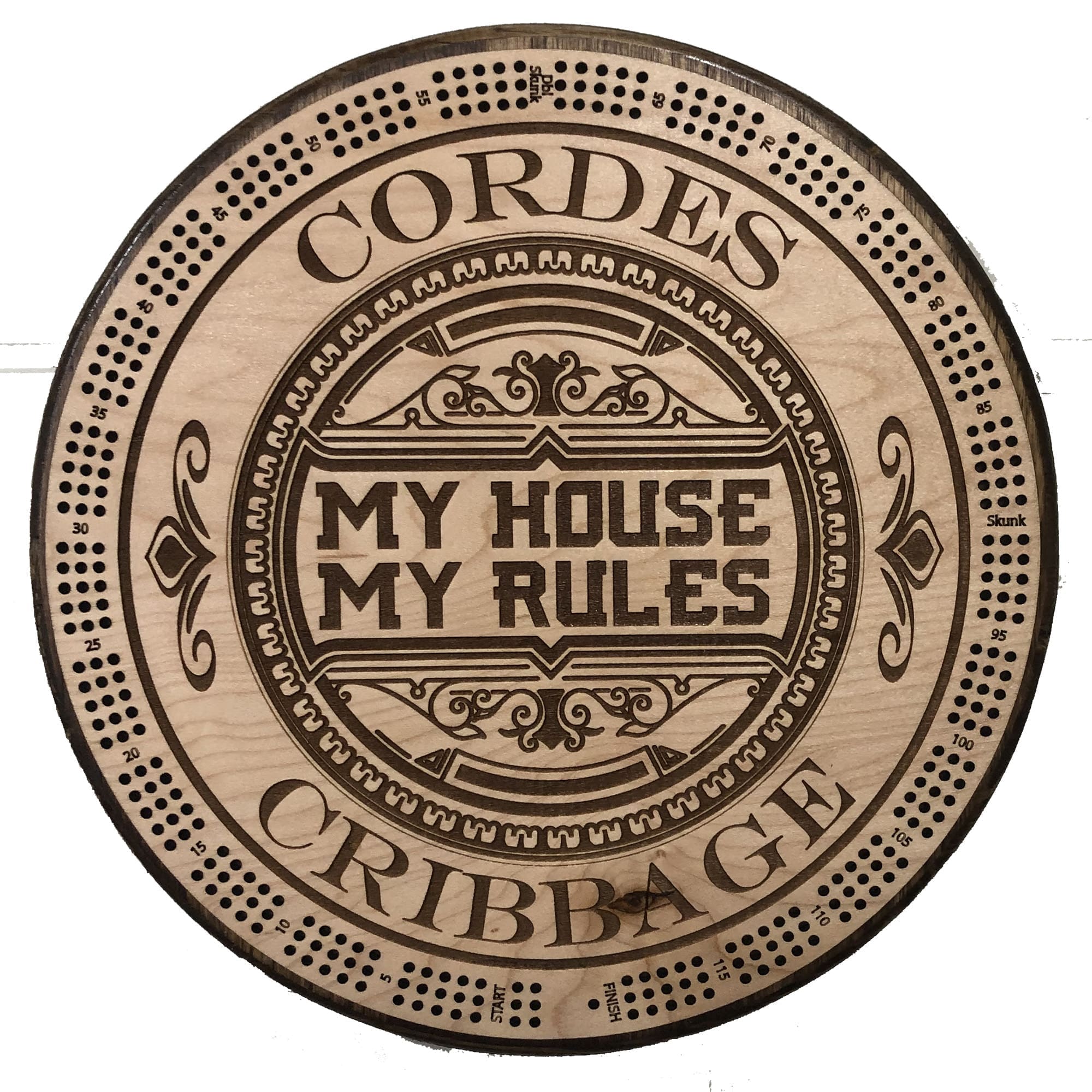 My House, My rules, Custom Name Cribbage Board | 3-Track, 120-Point Round Game with Pegs & Cards - Image 4