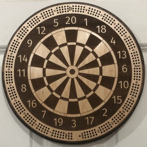 Dart Board Design Cribbage Board | 3-Track, 120-Point Round Game with Pegs & Cards