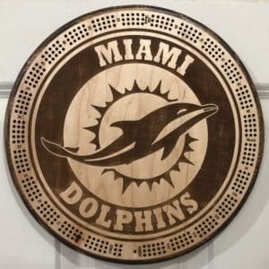 Miami Dolphins Cribbage Board | 3-Track, 120-Point Round Game with Pegs & Cards