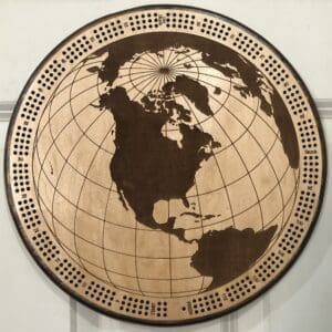 World Globe, Earth, North America Cribbage Board | 3-Track, 120-Point Round Game with Pegs & Cards
