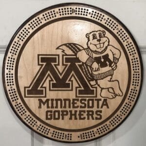 U of M Golden Gophers Goldie Cribbage Board | 3-Track, 120-Point Round Game with Pegs & Cards