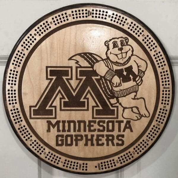 U of M Golden Gophers Goldie Cribbage Board | 3-Track, 120-Point Round Game with Pegs & Cards