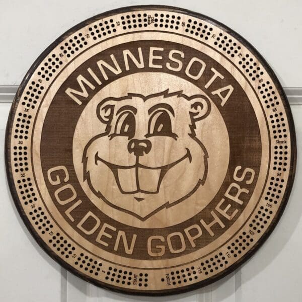 U of M Golden Gophers Goldie Head Cribbage Board | 3-Track, 120-Point Round Game with Pegs & Cards