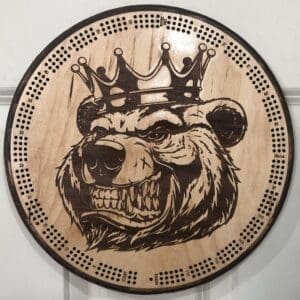 King Bear Cribbage Board | 3-Track, 120-Point Round Game with Pegs & Cards