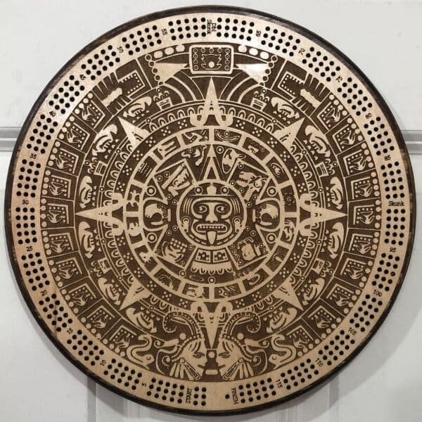 Mayan Cribbage Board | 3-Track, 120-Point Round Game with Pegs & Cards