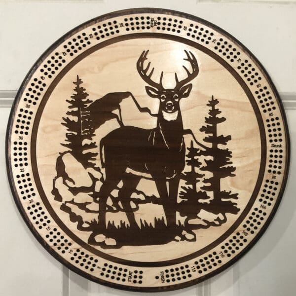 Mountain Deer, Rustic Cribbage Board | 3-Track, 120-Point Round Game with Pegs & Cards