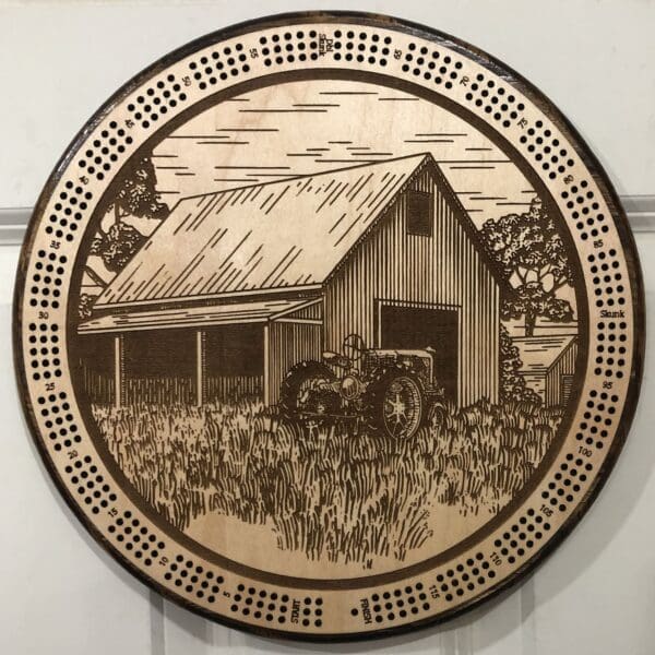 Retro Barn Cribbage Board | 3-Track, 120-Point Round Game with Pegs & Cards