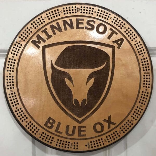 MN Blue Ox Shield Cribbage Board – Round 3 Track 120 Points With Pegs