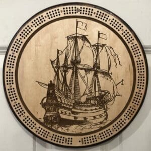 Tall Ship, Pirate Ship Cribbage Board | 3-Track, 120-Point Round Game with Pegs & Cards