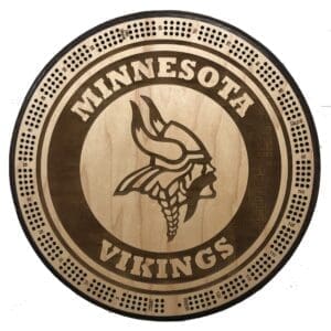 MN Vikings Cribbage Board | 3-Track, 120-Point Round Game with Pegs & Cards