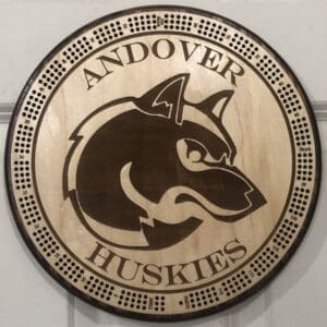 Andover Huskies Cribbage Board | 3-Track, 120-Point Round Game with Pegs & Cards