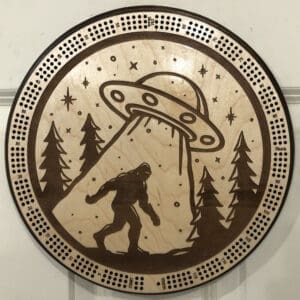 Bigfoot Abduction Cribbage Board | 3-Track, 120-Point Round Game with Pegs & Cards