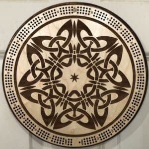 Celtic Star Knot Cribbage Board | 3-Track, 120-Point Round Game with Pegs & Cards