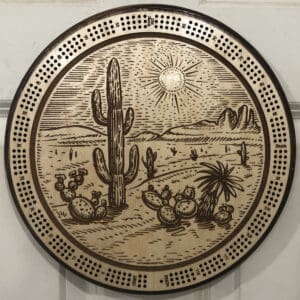 Arizona Desert Cribbage Board | 3-Track, 120-Point Round Game with Pegs & Cards