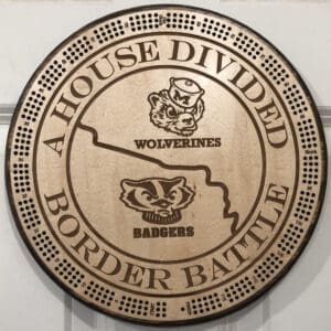 Michigan, Wisconsin U House Divided Cribbage Board | 3-Track, 120-Point Round Game with Pegs & Cards
