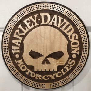 Harley Skull Cribbage Board | 3-Track, 120-Point Round Game with Pegs & Cards