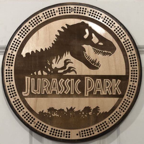 Jurassic Park cribbage board - round 3 track 120 points with pegs