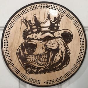 King Bear Cribbage Board | 3-Track, 120-Point Round Game with Pegs & Cards