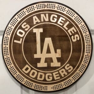 LA Dodgers Cribbage Board | 3-Track, 120-Point Round Game with Pegs & Cards