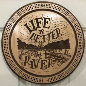 Life is Better at the River Cribbage Board | 3-Track, 120-Point Round Game with Pegs & Cards