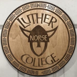Luther College Norse Cribbage Board | 3-Track, 120-Point Round Game with Pegs & Cards