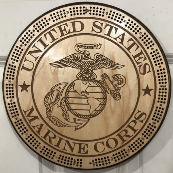 Marines (Light Ring) Cribbage Board | 3-Track, 120-Point Round Game with Pegs & Cards