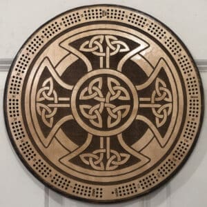 Maltese Celtic Cross Cribbage Board | 3-Track, 120-Point Round Game with Pegs & Cards