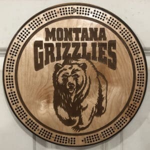 Montana Grizzlies Cribbage Board | 3-Track, 120-Point Round Game with Pegs & Cards