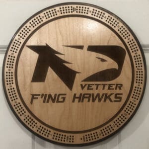 UND Fighting Hawks Cribbage Board | 3-Track, 120-Point Round Game with Pegs & Cards